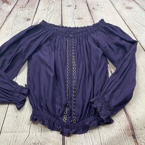 UEC Marciano purple off the shoulder grommet blouse small